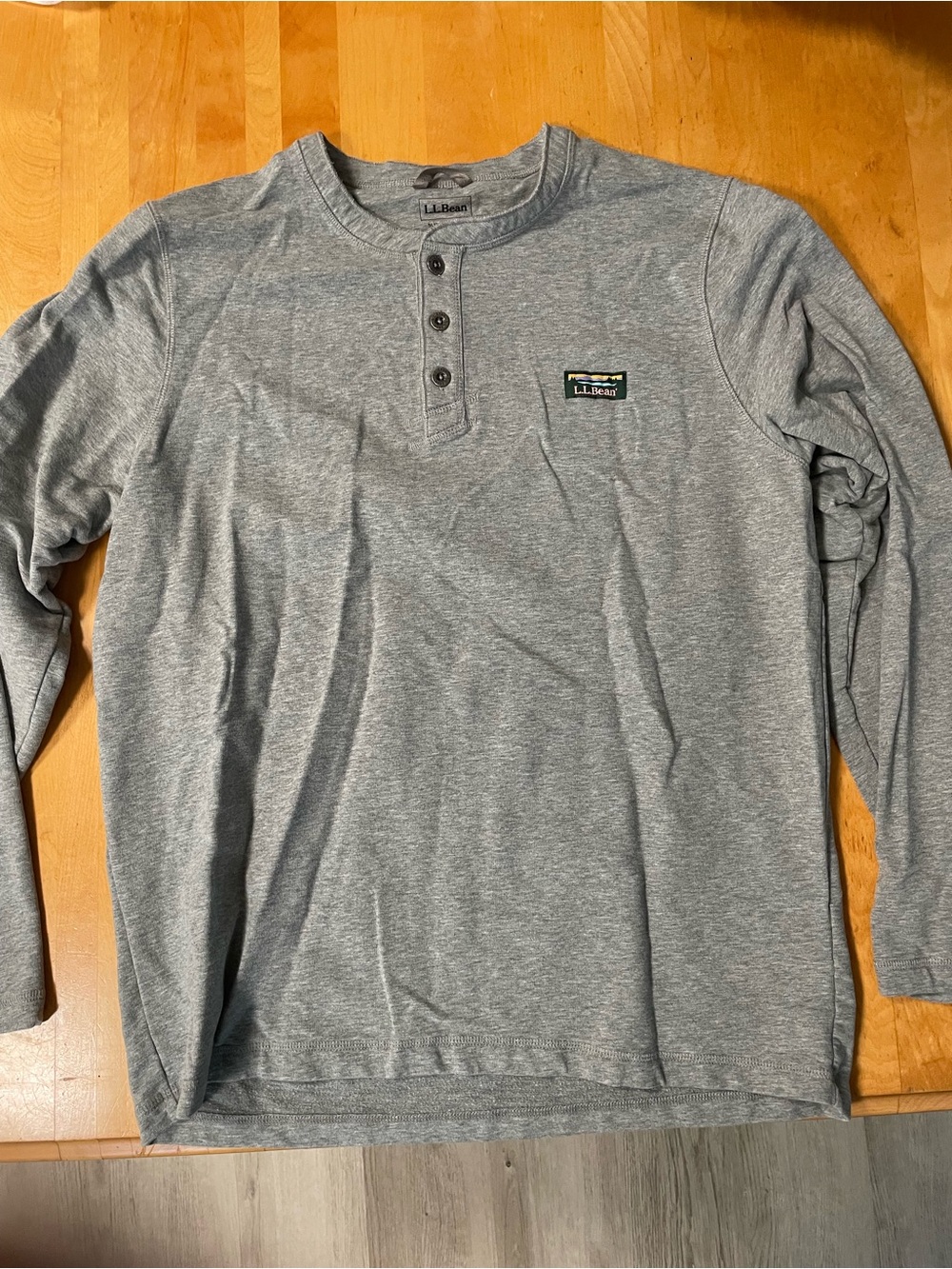 L.L. Bean Gray Long-Sleeve Henley with Chest Patch